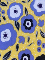 Blue Flowers on Yellow Spotted Cotton