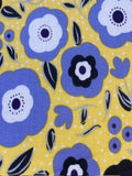 Blue Flowers on Yellow Spotted Cotton