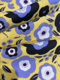 Blue Flowers on Yellow Spotted Cotton