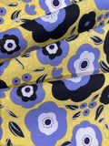 Blue Flowers on Yellow Spotted Cotton