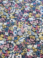 Yellow/Pink Allover Flowers on Black Cotton Lawn