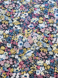 Yellow/Pink Allover Flowers on Black Cotton Lawn