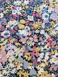 Yellow/Pink Allover Flowers on Black Cotton Lawn