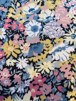 Yellow/Pink Allover Flowers on Black Cotton Lawn