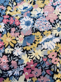 Yellow/Pink Allover Flowers on Black Cotton Lawn