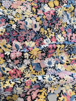 Yellow/Pink Allover Flowers on Black Cotton Lawn