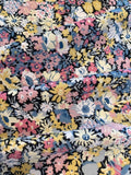 Yellow/Pink Allover Flowers on Black Cotton Lawn