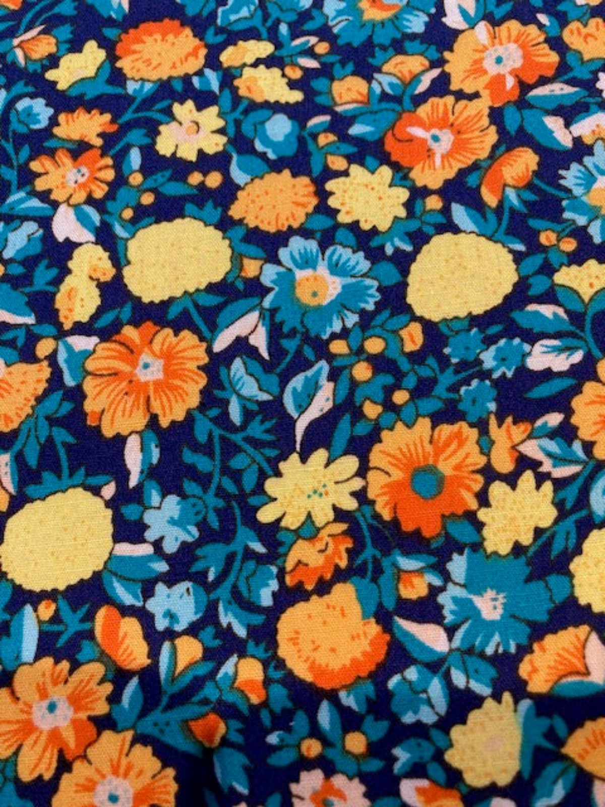 Yellow/Orange Floral on Turquoise/Navy Cotton Lawn&nbsp;