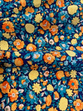 Yellow/Orange Floral on Turquoise/Navy Cotton Lawn&nbsp;