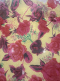 Scarlet Roses on Yellow Yoryu Silk Chiffon