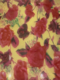 Scarlet Roses on Yellow Yoryu Silk Chiffon