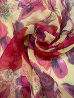 Scarlet Roses on Yellow Yoryu Silk Chiffon