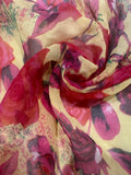 Scarlet Roses on Yellow Yoryu Silk Chiffon