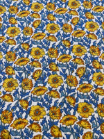 Yellow Flowers on Wedgewood Blue & White Cotton Lawn