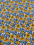 Yellow Flowers on Wedgewood Blue & White Cotton Lawn