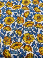 Yellow Flowers on Wedgewood Blue & White Cotton Lawn