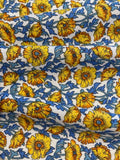 Yellow Flowers on Wedgewood Blue & White Cotton Lawn