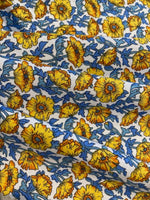 Yellow Flowers on Wedgewood Blue & White Cotton Lawn