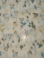 Turquoise/Lemon Trailing Flower Print on Yoryu Silk Chiffon