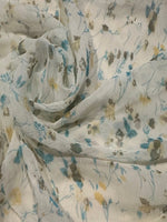 Turquoise/Lemon Trailing Flower Print on Yoryu Silk Chiffon