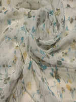 Turquoise/Lemon Trailing Flower Print on Yoryu Silk Chiffon