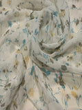 Turquoise/Lemon Trailing Flower Print on Yoryu Silk Chiffon