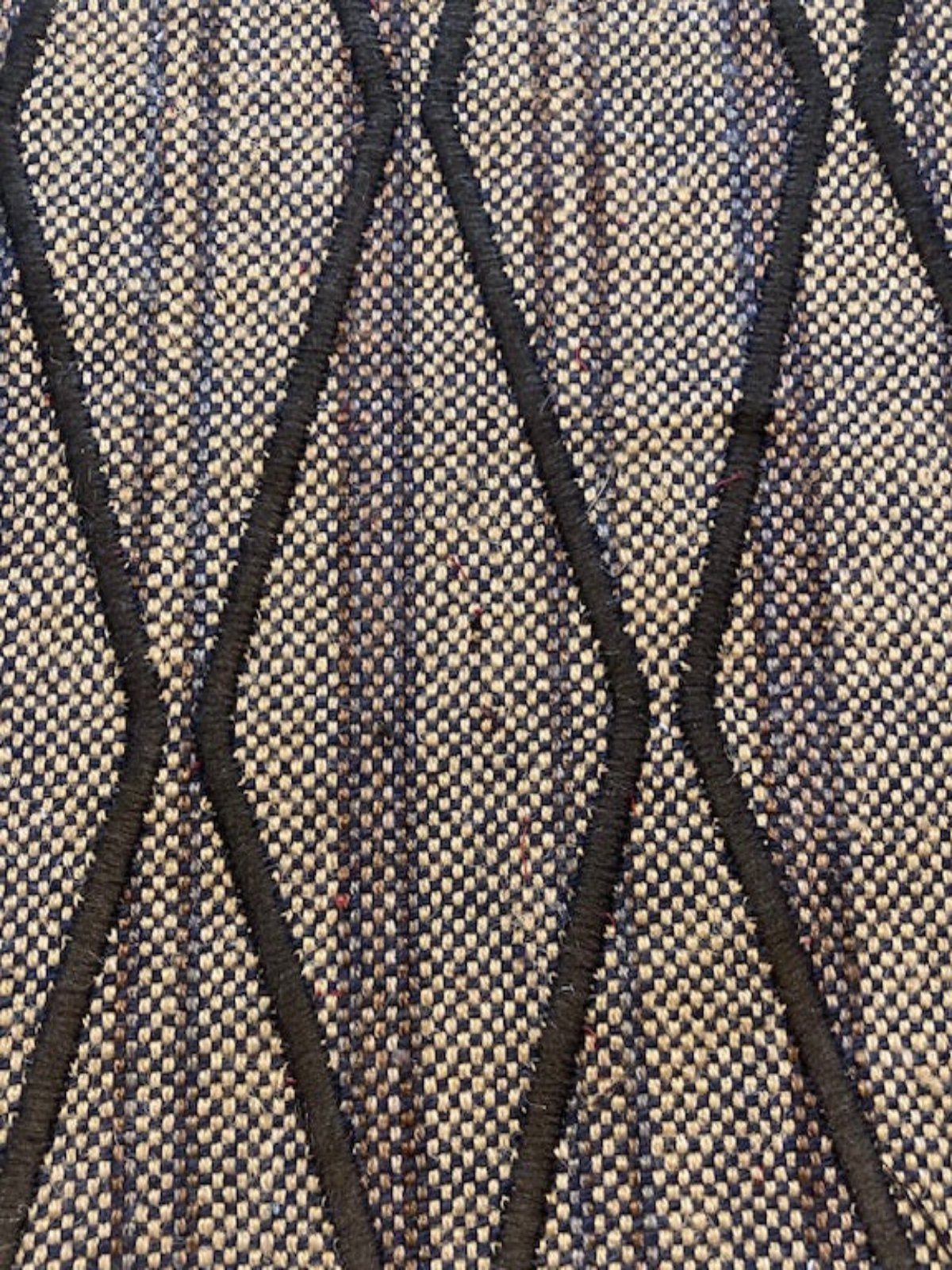 Black Wave Embroidery on Heavy Furnishing, Firm Handle