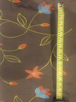 Trailing Flower embroidery on Khaki Green Silk Taffeta - Deadstock fabric on AmoThreads