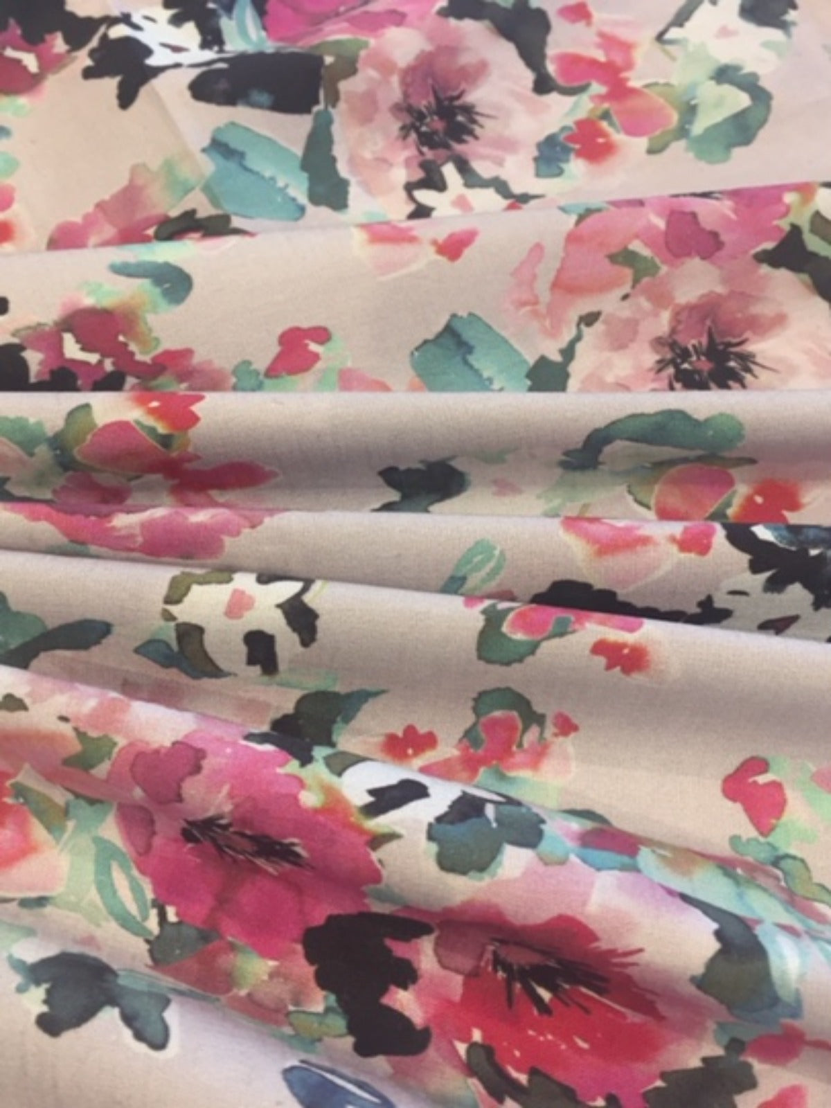 Multi Flower Print on Pale Mauve Linen / Rayon Stretch