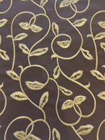 Gold trailing leaf embroidery on mink Silk Dupion - Deadstock fabric on AmoThreads