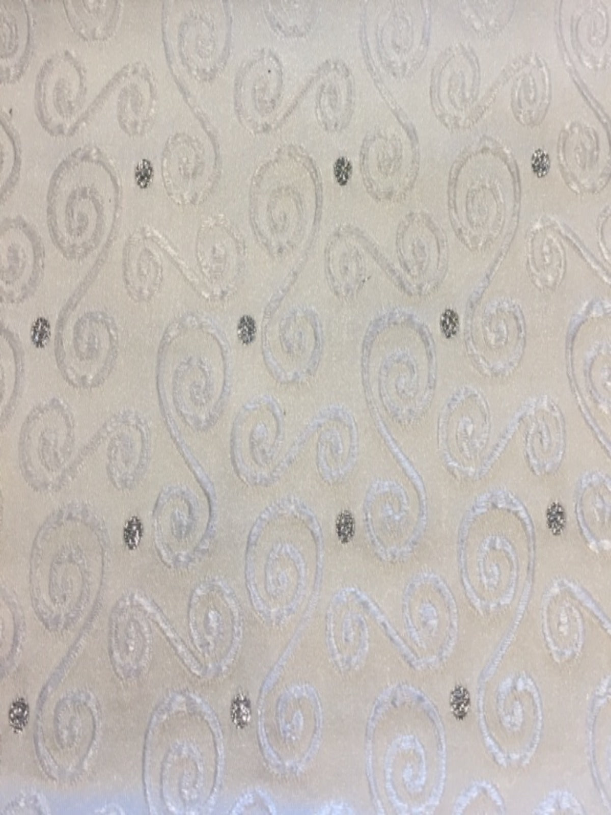 White Swirl Jacquard with Silver Lurex Spot