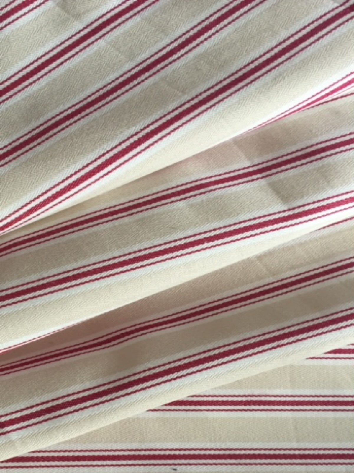 Red/Cream Cotton Stripe - Deadstock fabric on AmoThreads