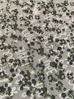 'Love' green on ivory flower print on soft mesh - Deadstock fabric on AmoThreads