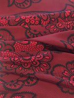 Red / Black Lace Look Print on stretch woven - Deadstock fabric on AmoThreads