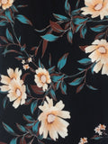 Pale Gold Trailing Flowers on Black Woven Crepe - Deadstock fabric on AmoThreads