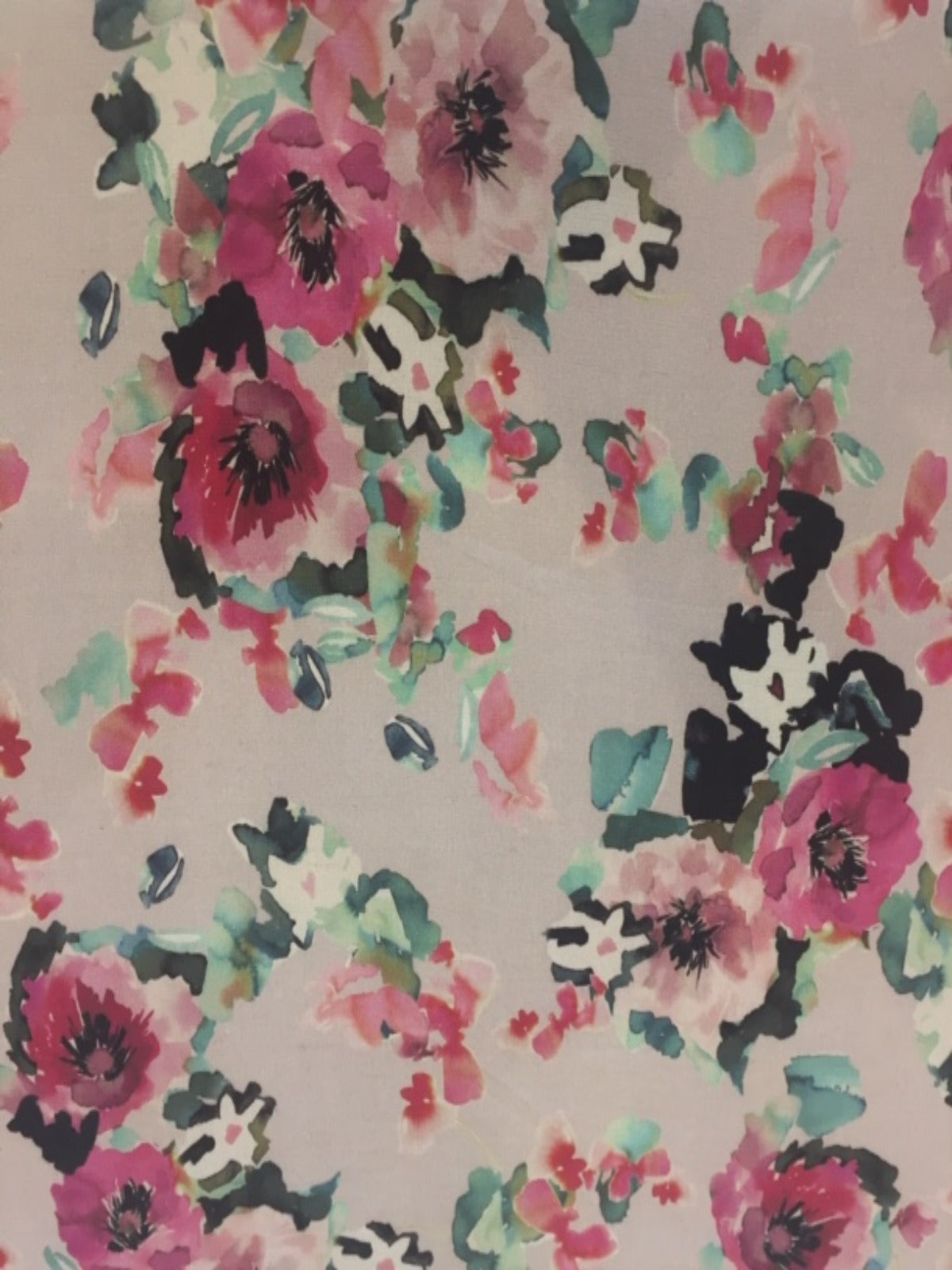 Multi Flower Print on Pale Mauve Linen / Rayon Stretch