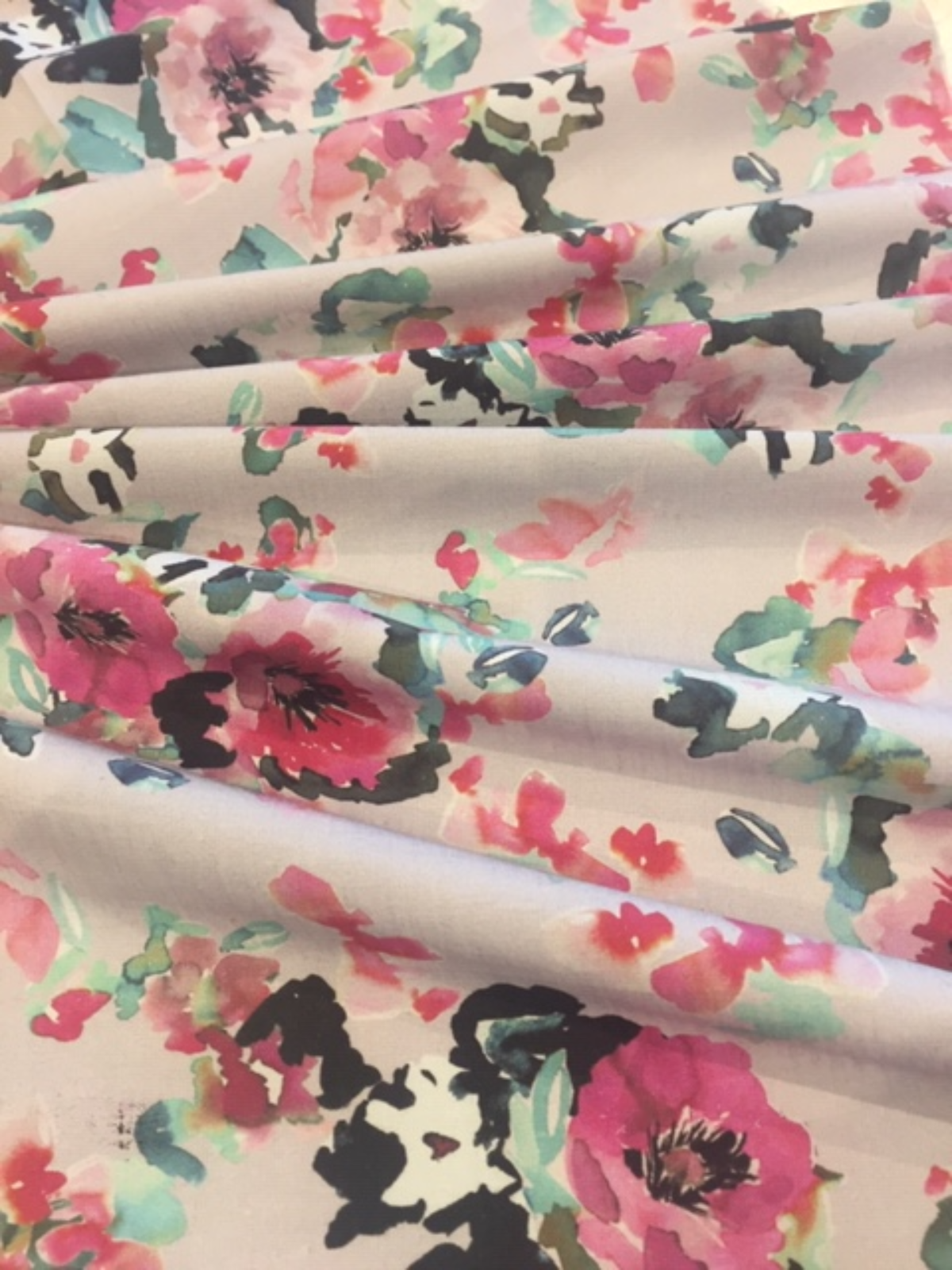 Multi Flower Print on Pale Mauve Linen / Rayon Stretch
