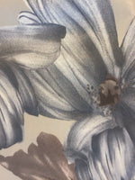 Silver Flower Print on Satin Woven Stretch Base - Deadstock fabric on AmoThreads