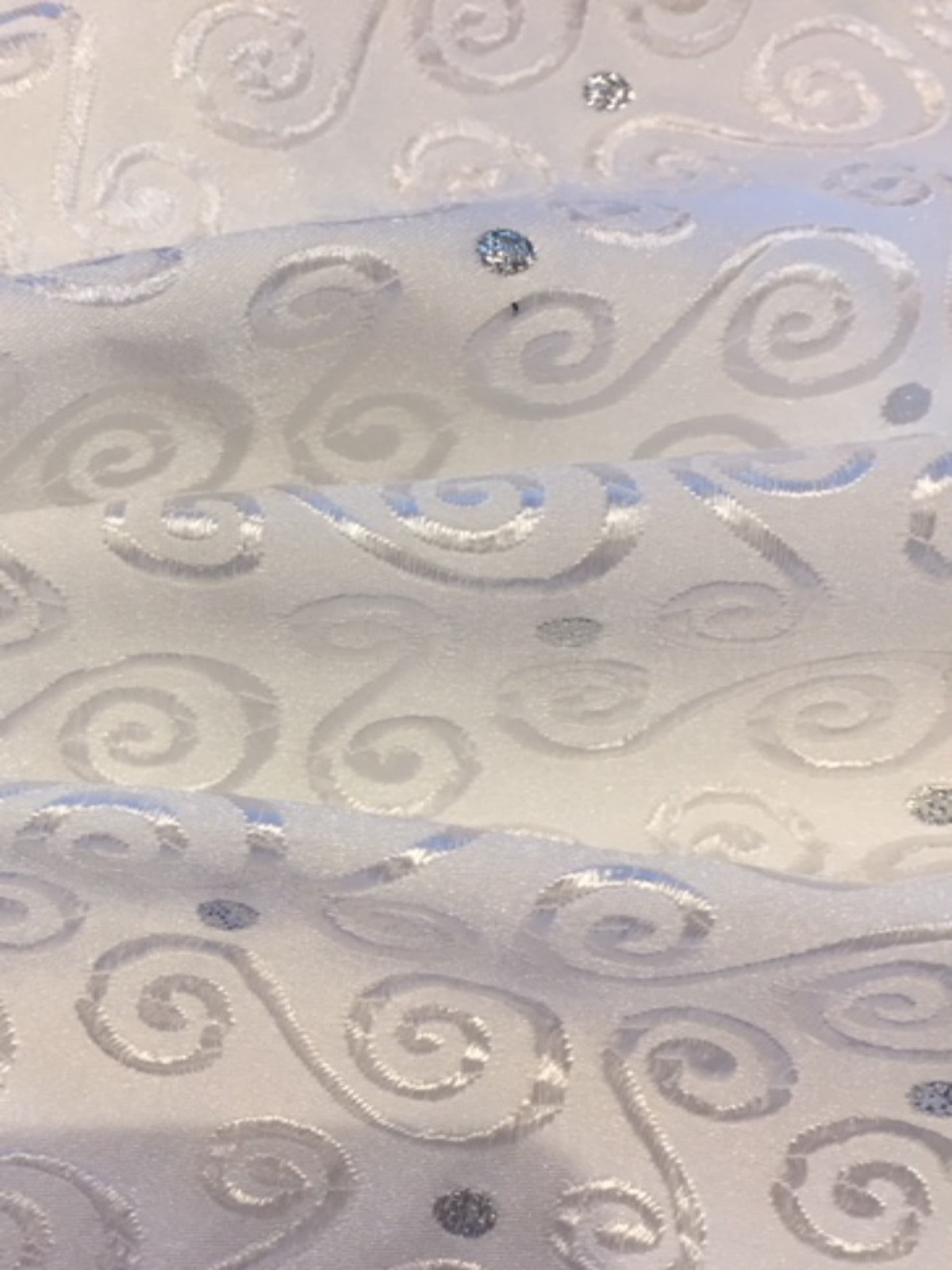 White Swirl Jacquard with Silver Lurex Spot