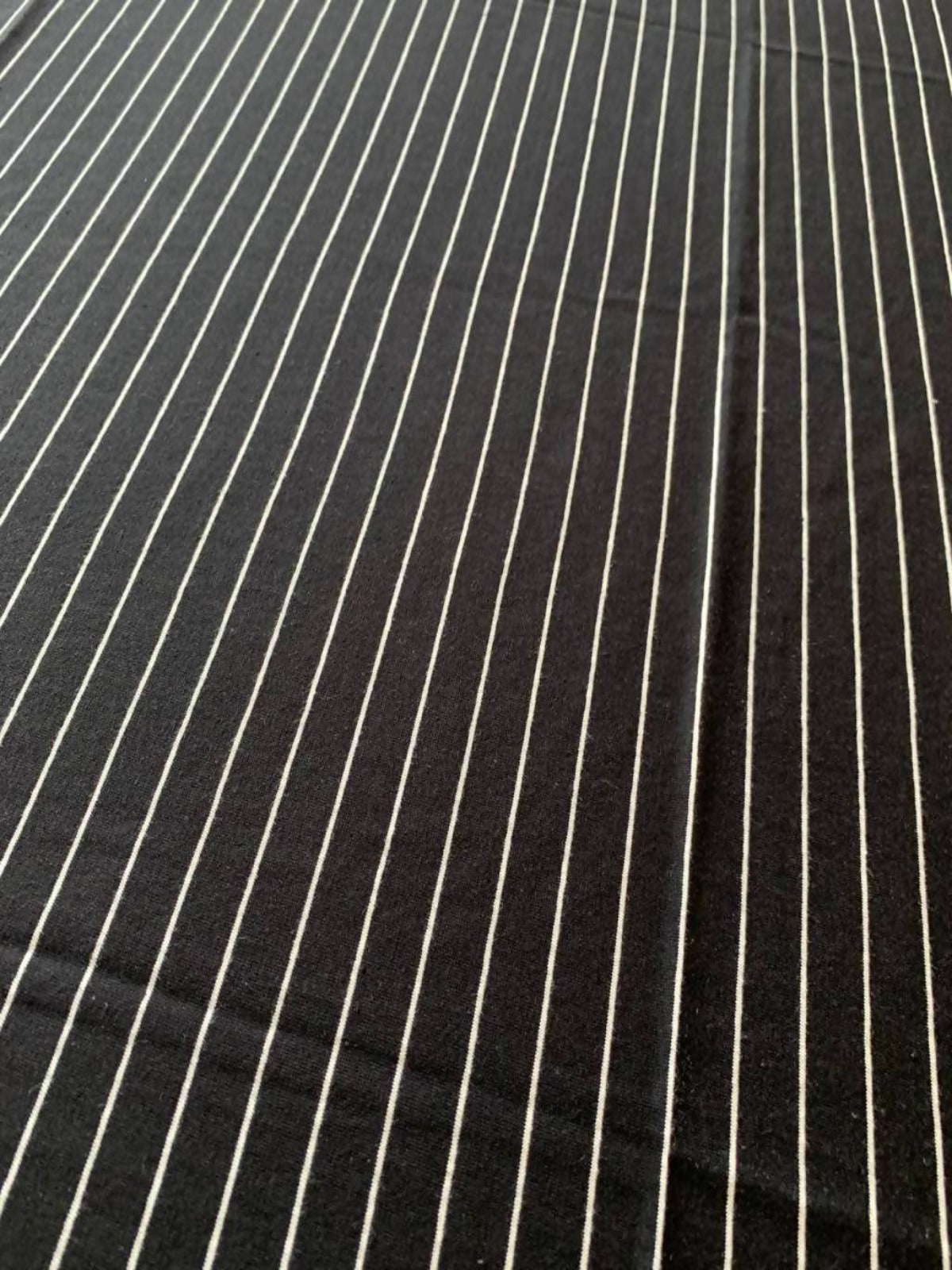 Black Jersey with white 2mm pinstripe - Deadstock fabric on AmoThreads