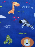 African Animal print on Royal Blue Cotton Sateen - Deadstock fabric on AmoThreads