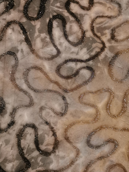 Grey Print On Chiffon With Glitter Thread Detail