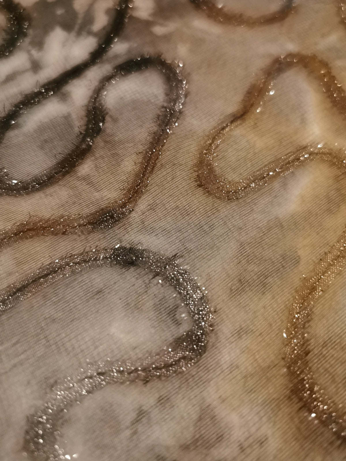 Grey Print On Chiffon With Glitter Thread Detail