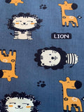 Lion and Giraffe on Teal Cotton Sateen - Deadstock fabric on AmoThreads
