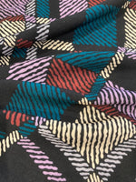 Teal/Mauve Abstract Diamond Print on Viscose
