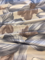 Silver Flower Print on Satin Woven Stretch Base - Deadstock fabric on AmoThreads
