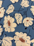 Ivory/Mink Flowers on Sky Blue Crepe De Chine