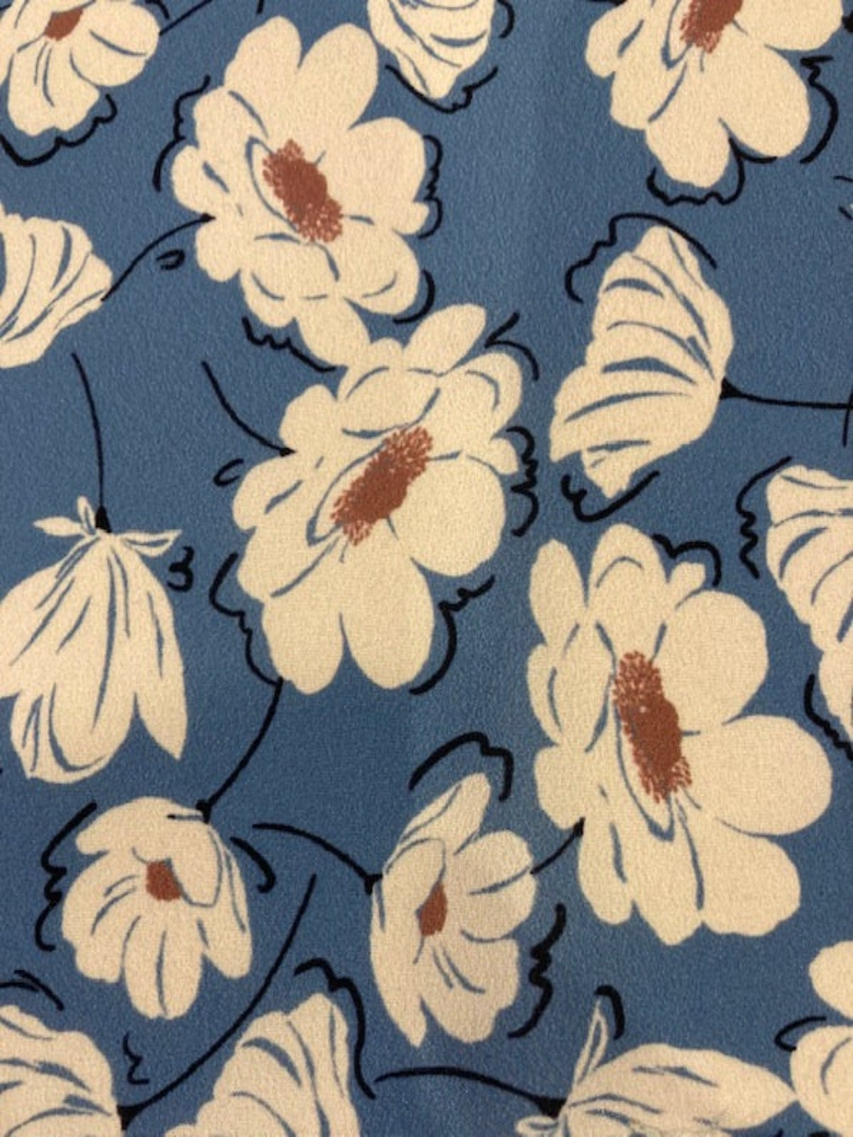 Ivory/Mink Flowers on Sky Blue Crepe De Chine