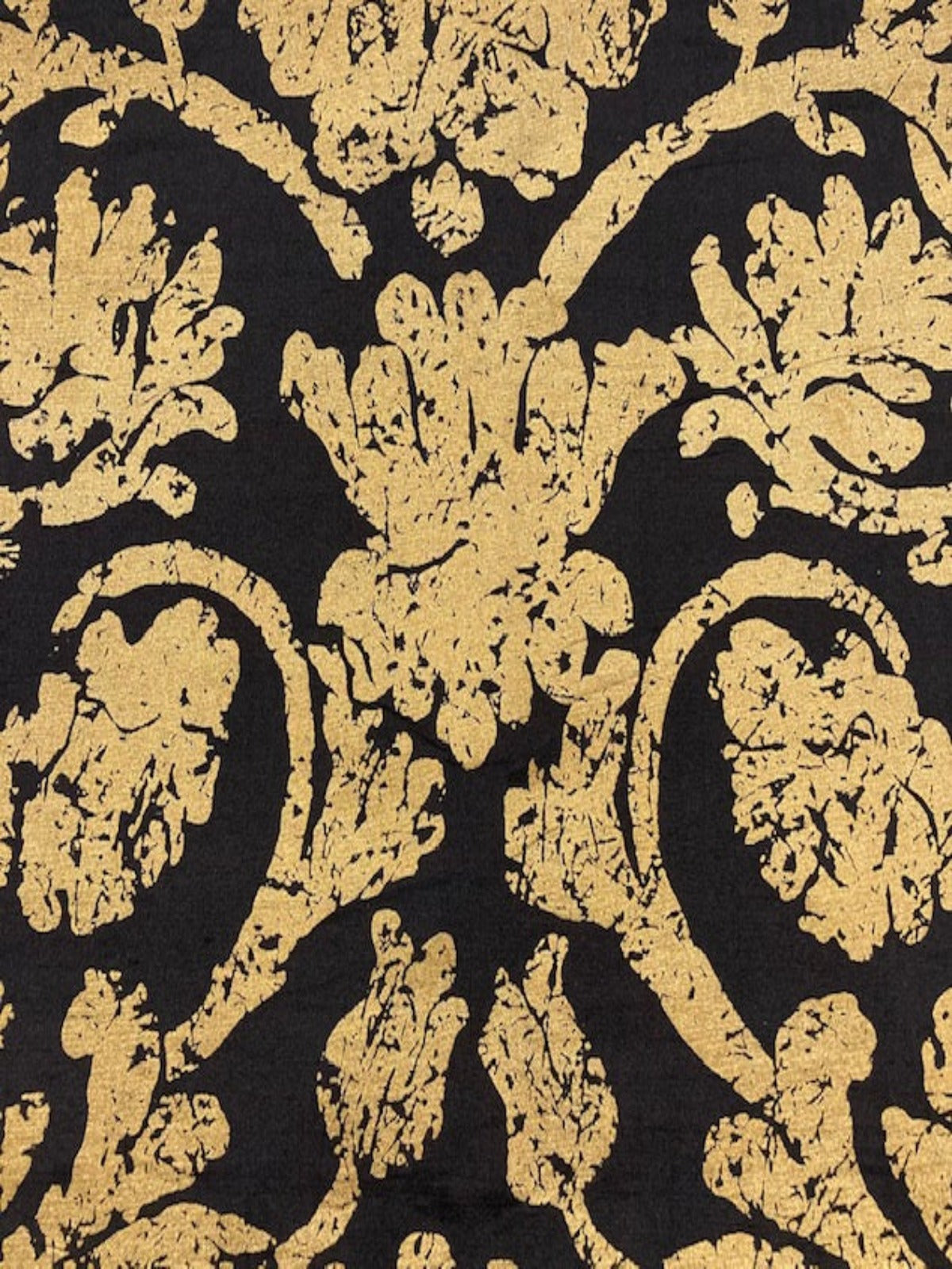 Gold Print on Black Silk Dupion ( Lightly Slubbed)