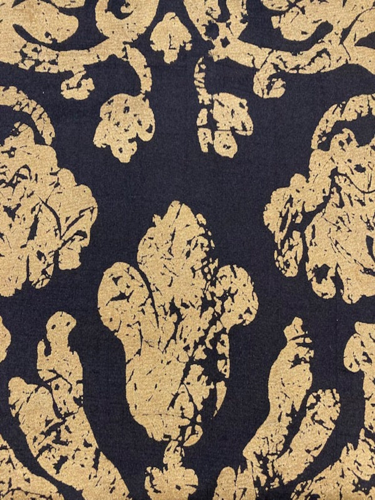 Gold Print on Black Silk Dupion ( Lightly Slubbed)